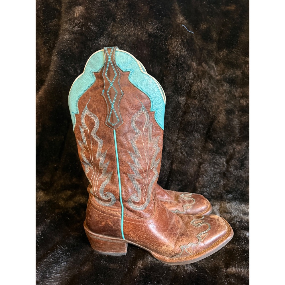 ARIAT CABALLERA LEATHER COWGIRL WESTERN BOOTS Brown Turquoise Women 8.5